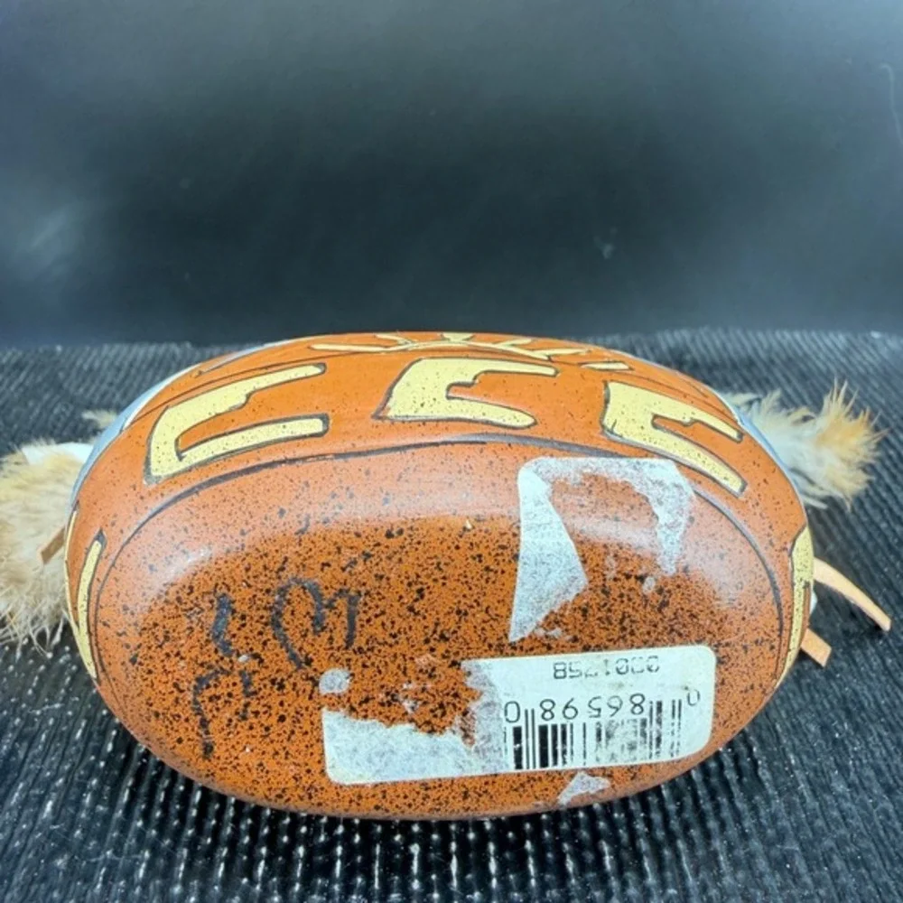 Southwestern Wedding Vase Hand Painted Buffalo Sun Pottery Feather Leather 4inch